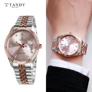 [TANDY] 탠디 커플 메탈 손목시계 T-3909 남자 로즈골드콤비
