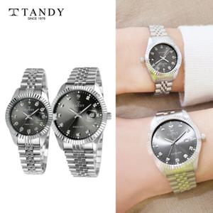[TANDY] 탠디 커플 메탈 손목시계 T-3909 실버 남여세트
