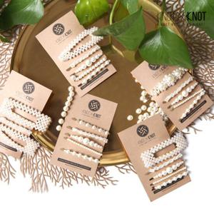 [KNOTXKNOT] 진주만으로 엮은 트렌디 실핀 똑딱핀 5pcs set