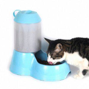 사료통 고양이 밥그릇 강아지 반자동 급식기 블루