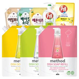 LG생활건강 메소드 주방세제 1L / 바질 레몬민트 핑크그레이프 후르트 / 리필 용기 퐁퐁 트리오 설거지세제