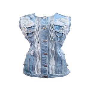 [곽현주컬렉션] CAT SERIES DENIM DETAIL SLEEVELESS TOP