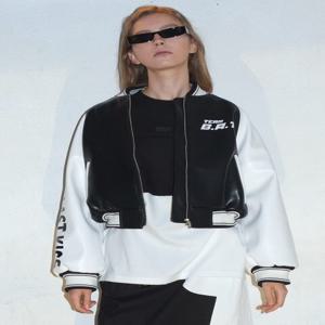 [비에이블투] Fake Leather Bomber Jacket (WHITE)