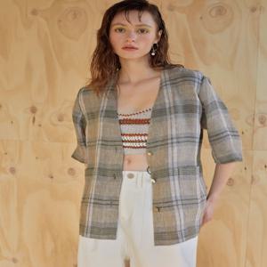 [씨엘제로클로즈] 린넨체크 19ss - Robe check jacket - safari