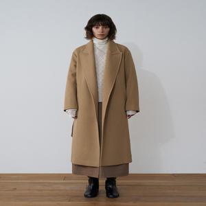 [아에르] Coat Twill Peaked Wool Camel Beige