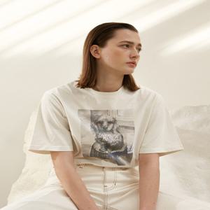 [아에르] TeeShirt Parisienne Puppy Leo Cloud Cream