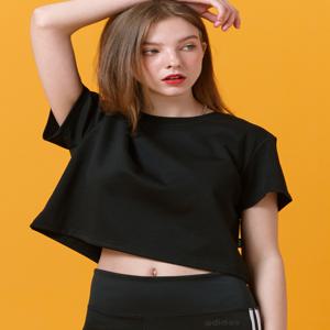[콜릿] 여름 ver 쿨링 기능성 세미 무지 크롭티 반팔 (블랙)