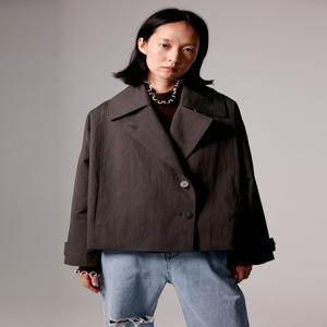 [아에르] Half Coat Wide Collar Corduroy Charcoal Gray