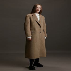 [아에르] Coat Fancy Harringbone Wool Alpaca Blend Melange Beige