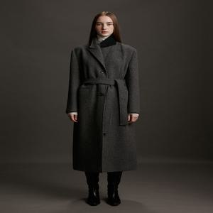 [아에르] Coat Peaked Shetland Wool Alpaca Blend Gray