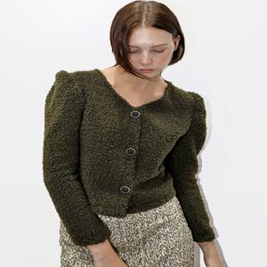 [데미지니모닉] 컬링 크롭 카키 가디건__Curling Crop Khaki CD