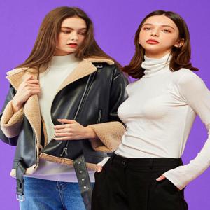 [콜릿] [세트] WOMEN 오버핏 무스탕 플리스 자켓 Beige & 데일리 니트 터틀넥 목티 (2colors)