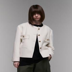 [아에르] Jacket Tweed Tassel Shine Ivory