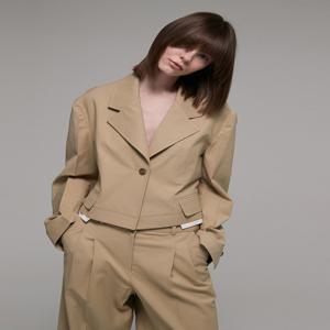 [아에르] Jacket Crop 2 Pocket Khaki Beige