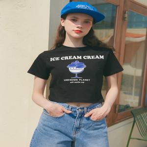 [언노운플라넷] UP-261 아이스크림 크롭티 블랙 . ICE CREAM CROP TEE BLACK