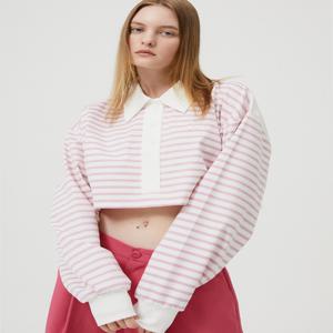 [이에스씨스튜디오] stripe crop polor shirt (pink)