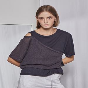 [파베르핑거] Linen Two-piece Layered T-shirt (Charcoal)