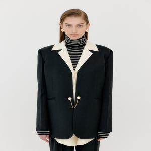 [잉크] 밤비 셔츠-카라 싱글 블레이저 - 블랙/아이보리