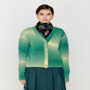 [잉크] 바시아 그라데이션 스트라이프 니트 가디건 - 그린