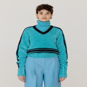 [잉크] 바리나 패널드 니트 풀오버 - 스카이 블루/네이비