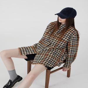 [보연] 미들기장 셔츠 코트 오렌지 체크