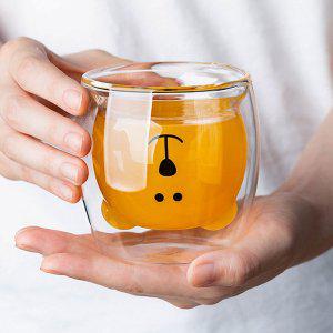 (로하티) 행복카페 이중 유리컵 내열 곰돌이 동물컵