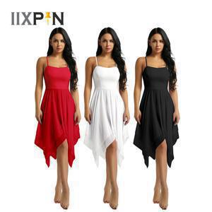 IIXPIN-여성 비대칭 댄스 드레스, 쉬폰 발레 모던 볼룸 현대 서정적 댄스 의상, 발레리나 발레 드레스