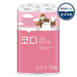 코디 데코 3겹 화장지 27m x 12롤 1팩