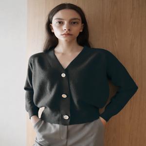 [데미지니모닉] 와플 크롭 블랙 가디건_ Waffle Crop BK CD