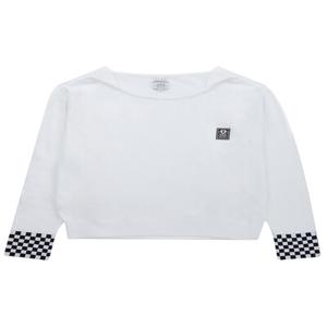 [PIGC] 여성 체크 패턴 셔링 니트 화이트 (LFC230131)