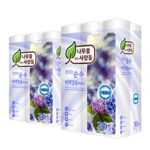 [나무를 심는 사람들]에코 순수 3겹 30m 60롤(30롤X2)/천연펄프/비데화장지/두루마리/롤휴지/티슈/점보