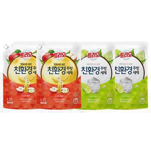 트리오 담은 주방세제, 베이킹 라임, 1.2L, 2개 + 발효식초 애플, 1.2L, 2개
