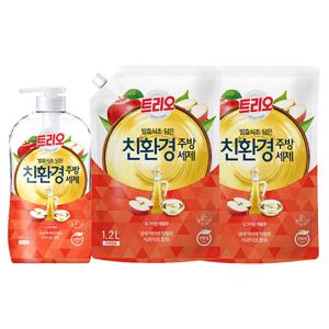 트리오 담은 주방세제, 발효식초 애플 용기, 680ml, 1개 + 리필 1.2L, 2개