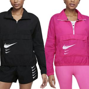 나이키 우먼 스우시 로고 런닝 트레이닝 자켓 바람막이 블랙 핑크 Women's Pullover Running Jacket