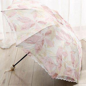고급 레이스 나뭇잎 패턴 UV 차단 수동 양우산