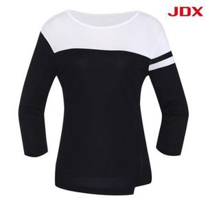 여성 니트 배색 블럭형 칠부 라운드 티셔츠 X2TLT7440BK_일산점