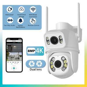 PTZ 와이파이 듀얼 카메라 렌즈, 4K 8MP, 듀얼 스크린 CCTV, AI 인간 감지, 자동 추적, 무선 야외 감시 카메라