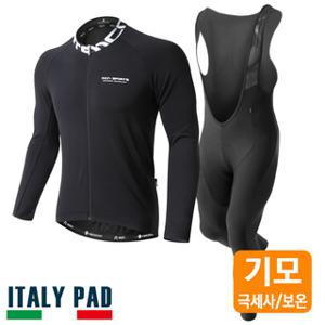 베이직 오버히트 기모 긴팔져지 리치블랙 9부빕 팬츠 세트 봄/가을 자전거의류 상의 방한 보온 사이클