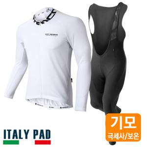 베이직 오버히트 기모 긴팔져지 스노우화이트 9부빕 팬츠 세트 봄/가을 자전거의류 상의 방한 보온 사이클
