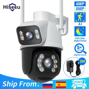 Hiseeu 무선 감시 CCTV 카메라, 4K 8MP PTZ 와이파이 IP 듀얼 렌즈, 5 배 확대, AI 인간 감지, ONVIF 카메라, 보안 보호