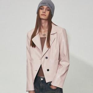 MINIMAL SHORT LEATHER JACKET_BABY PINK