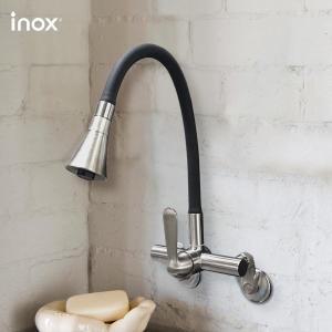 [고치고] 아이녹스 JT-A800BK 스테인리스 주방 코브라 수전 자바라 벽붙이 싱크대 씽크대  수도꼭지 스...