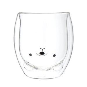 (로하티) 행복카페 이중 유리컵 거꾸로 곰돌이 동물컵