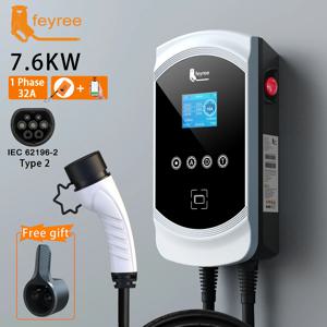 Feyree 전기 자동차용 EV 충전기, 32A, 7.6KW, EVSE 월박스, 11KW 22KW, 3 상 타입 2 케이블, IEC62196-2 소켓, 앱 제어