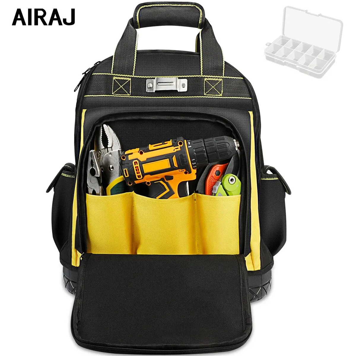 AIRAJ 방수 도구 배낭 도구 가방, 고무 베이스, 헤비 듀티 도구 정리함, 전기 배관공 유지 보수 작업자 도구 가방