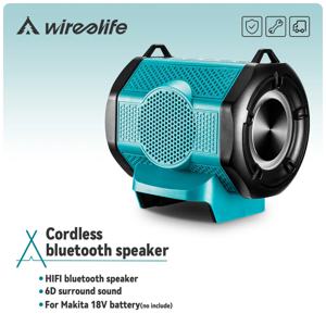 Wireelife 무선 블루투스 스피커, MT007 야외 6D 서라운드 사운드 라우드 스피커 앰프, 마키타 18V 배터리용 휴대용