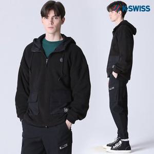 [케이스위스(K-SWISS)] 아웃포켓 반집업 기모 후드티