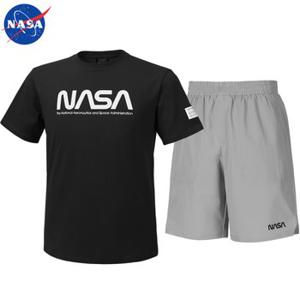 NASA 나사 남녀공용 면 라운드 반팔티+우븐 5부 반바지 상하세트 N-152UBK+N-055PLG 남자 여성 티셔츠 숏팬츠 여름바지 빅사이즈