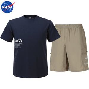 NASA 나사 남녀공용 면 라운드 반팔티+우븐 5부 반바지 상하세트 N-159UNV+N-056PBG 남자 여성 티셔츠 숏팬츠 여름바지 빅사이즈