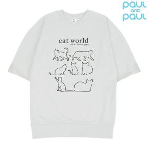 [폴앤폴] 고양이월드 오버핏 반팔 맨투맨 남여공용
